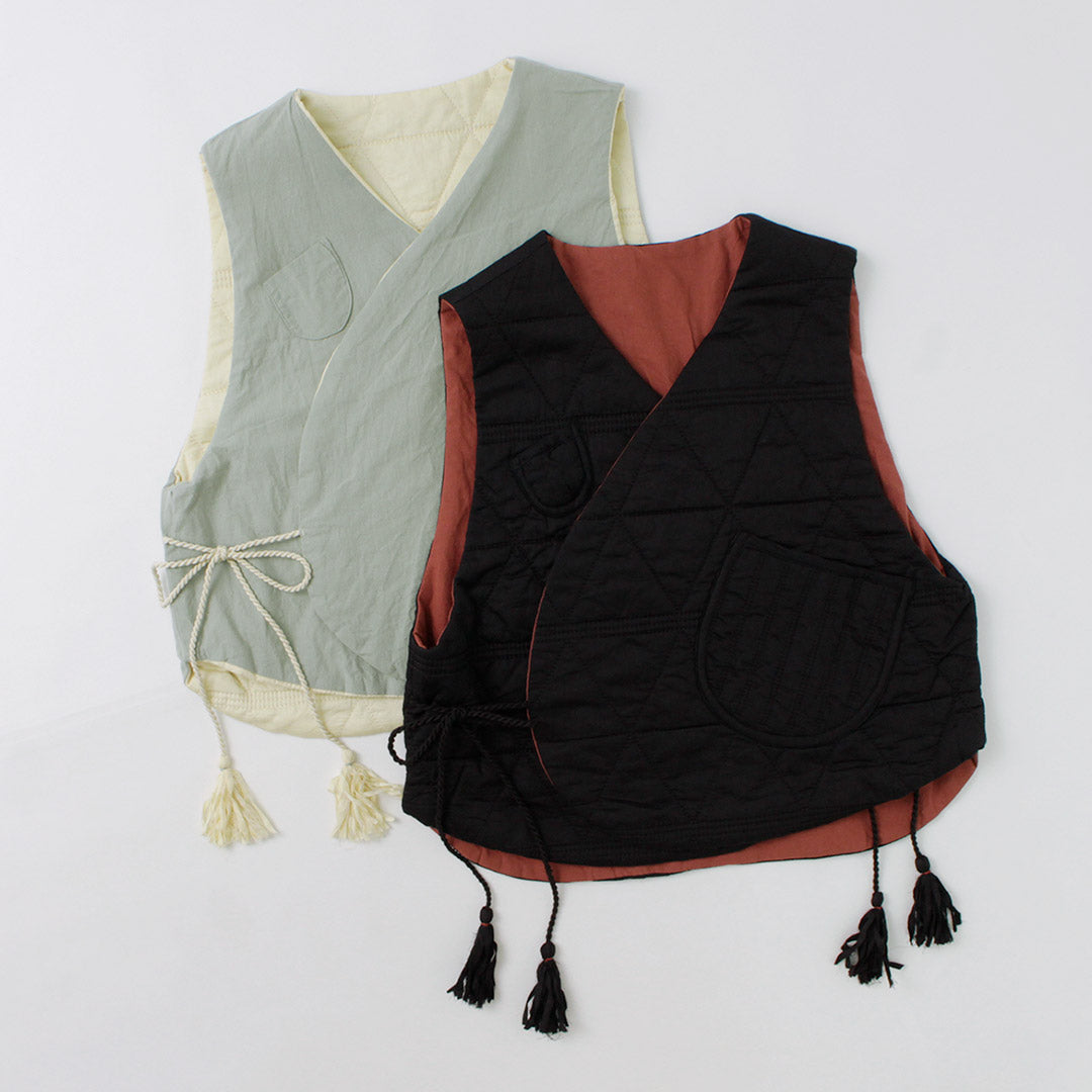TUMUGU(ツムグ) キルティング リバーシブル ベスト コットンサテン