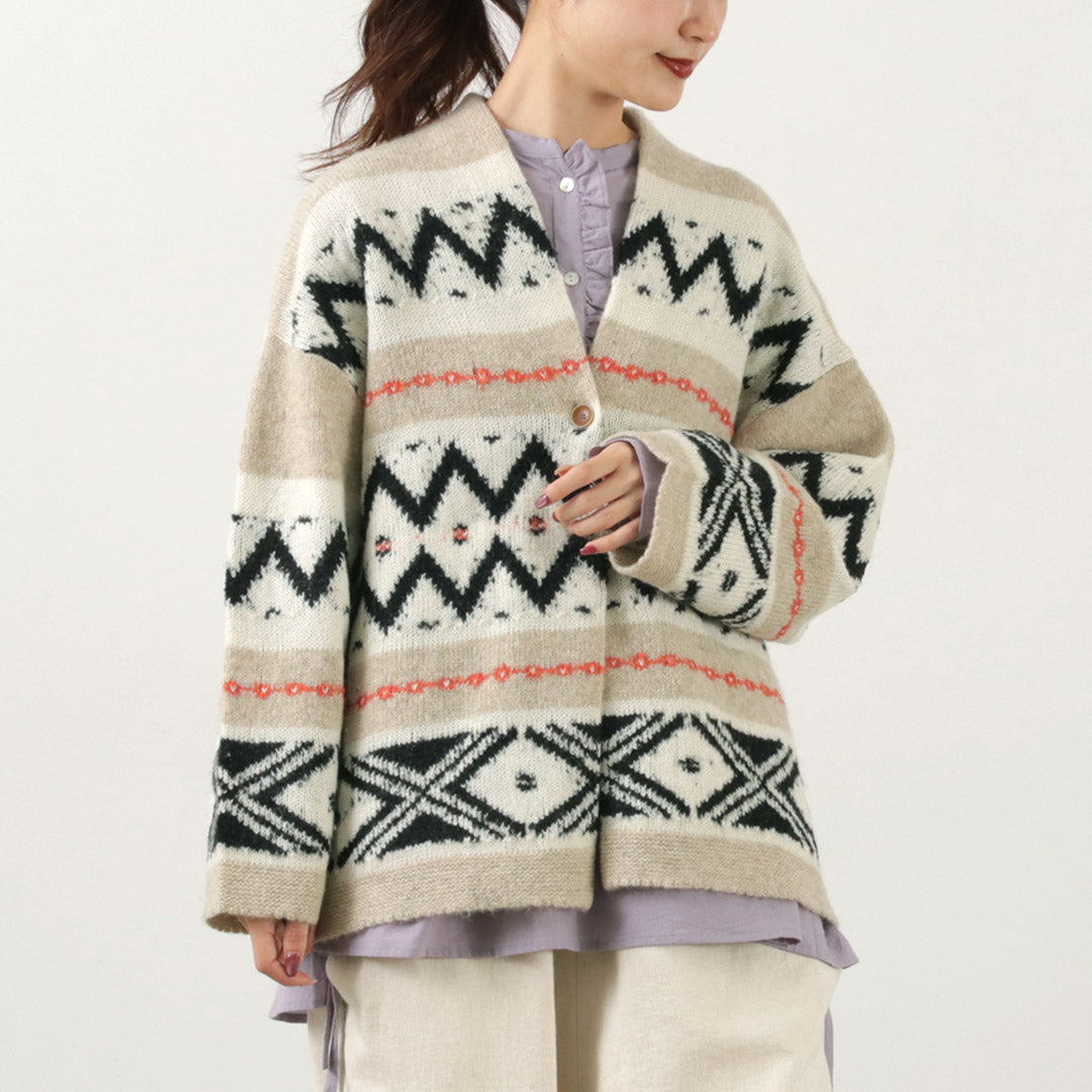 【30%OFF】TUMUGU(ツムグ) ミックスヤーン ジャガード カーディガン