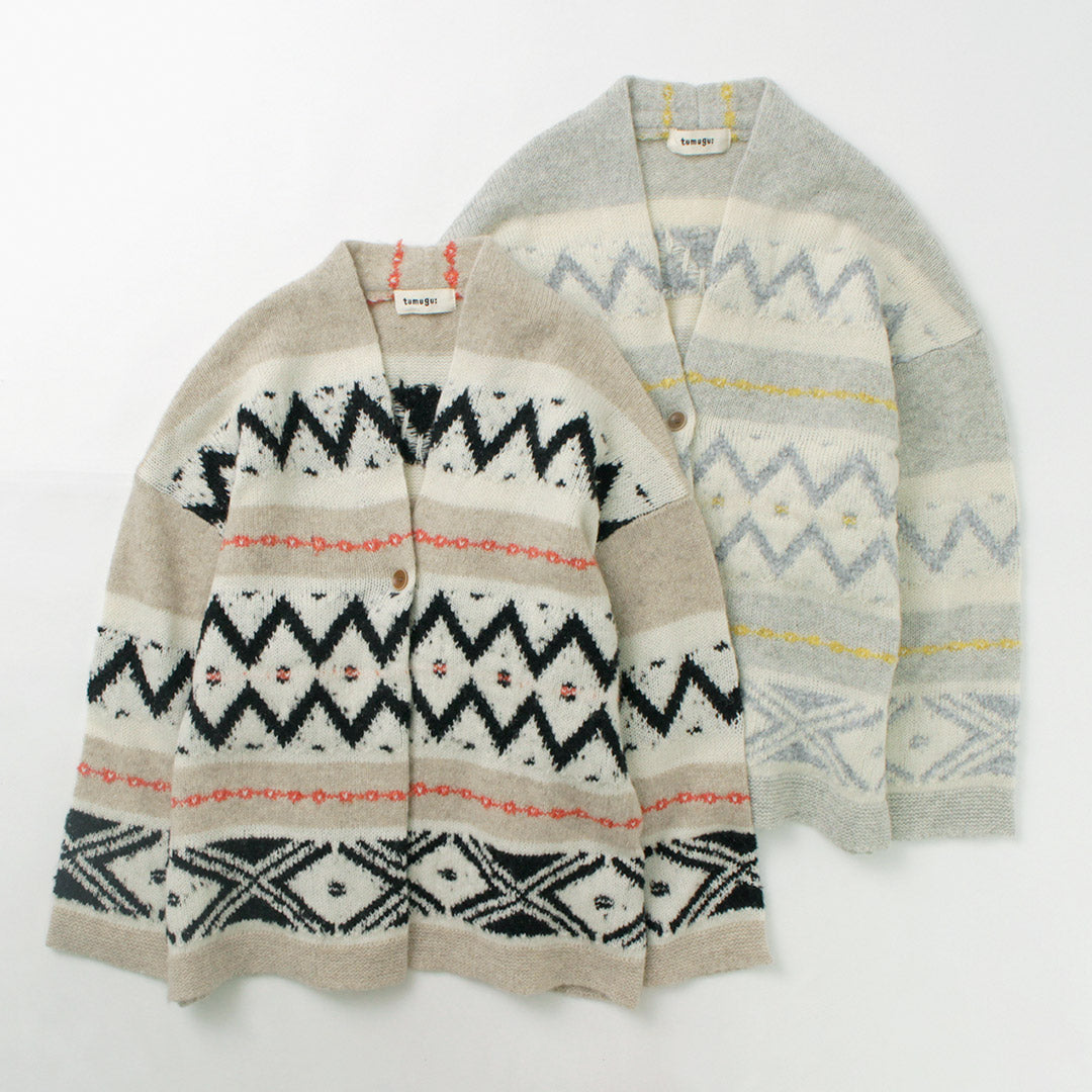 【30%OFF】TUMUGU(ツムグ) ミックスヤーン ジャガード カーディガン