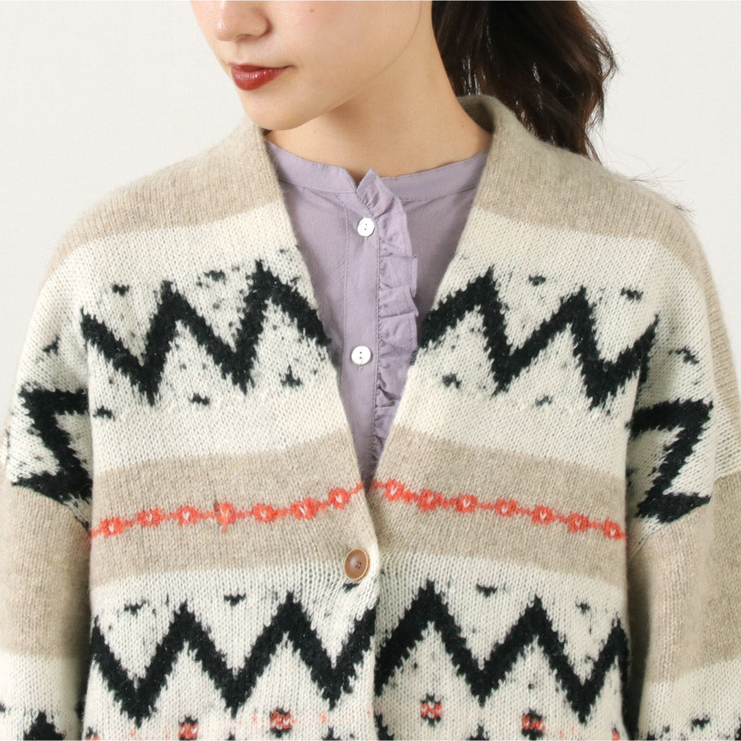【30%OFF】TUMUGU(ツムグ) ミックスヤーン ジャガード カーディガン