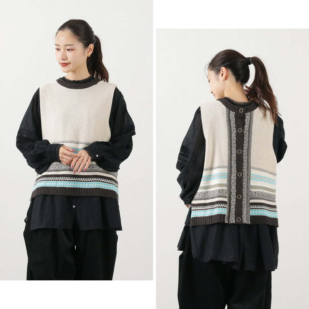 【30%OFF】TUMUGU(ツムグ) コットンカシミア ジャガード 2WAYベスト
