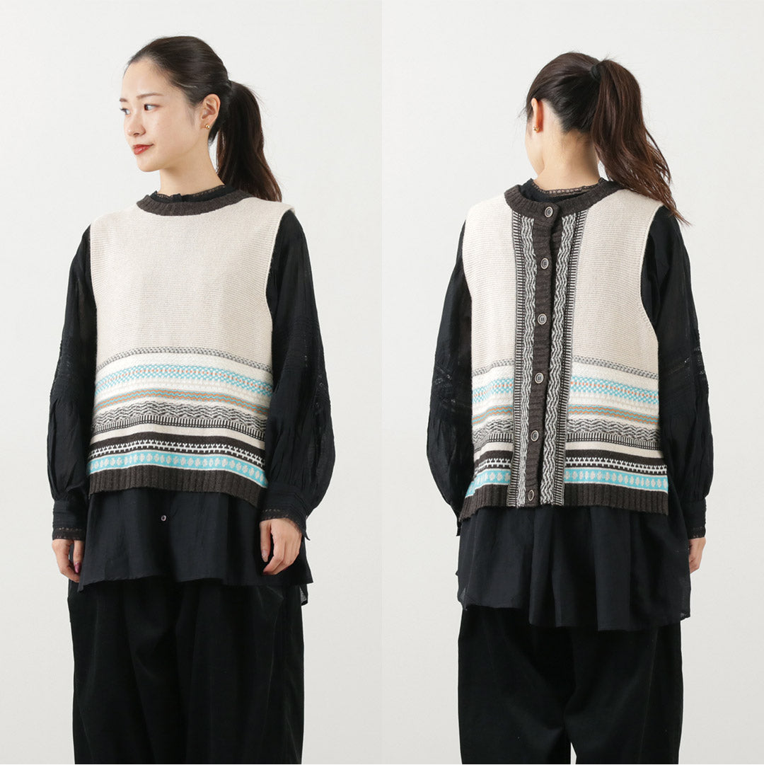 【30%OFF】TUMUGU(ツムグ) コットンカシミア ジャガード 2WAYベスト