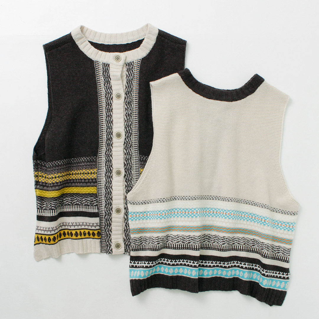 【30%OFF】TUMUGU(ツムグ) コットンカシミア ジャガード 2WAYベスト