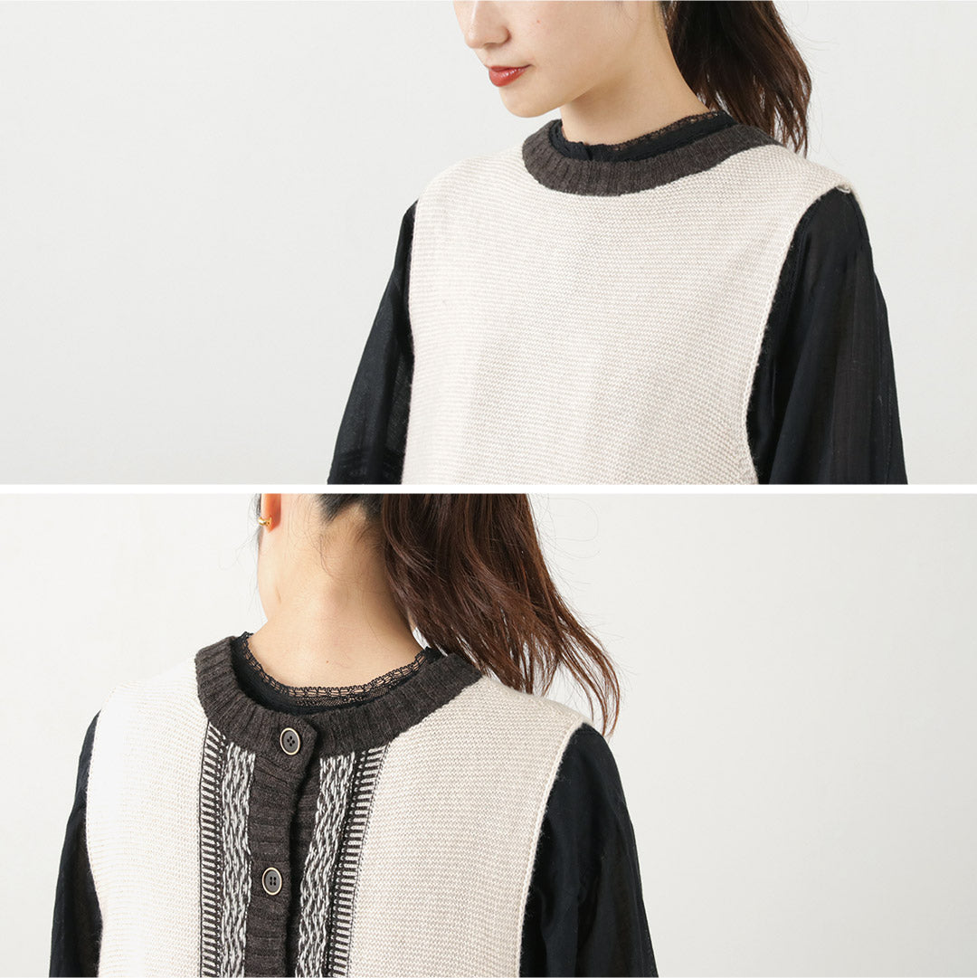【30%OFF】TUMUGU(ツムグ) コットンカシミア ジャガード 2WAYベスト
