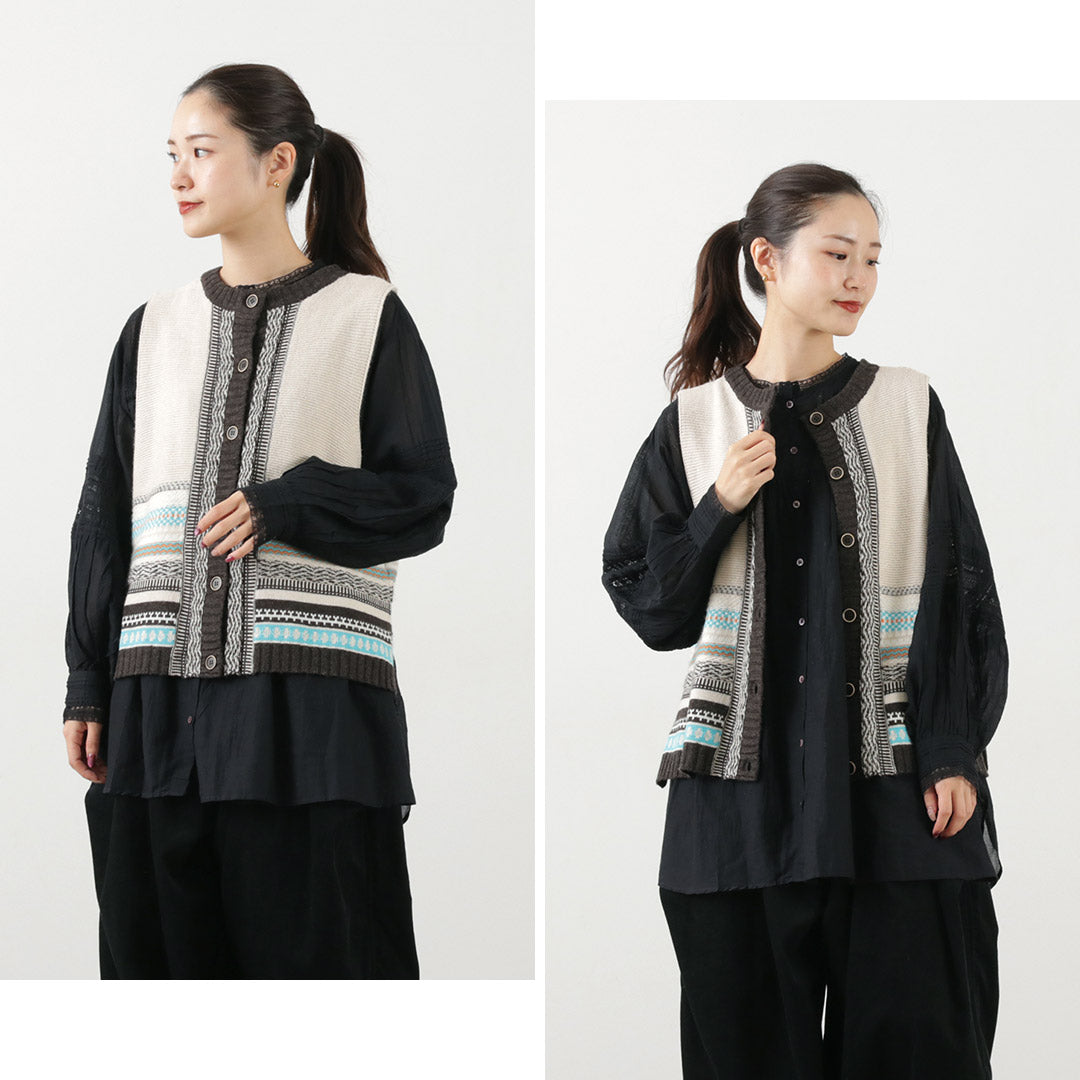 【30%OFF】TUMUGU(ツムグ) コットンカシミア ジャガード 2WAYベスト