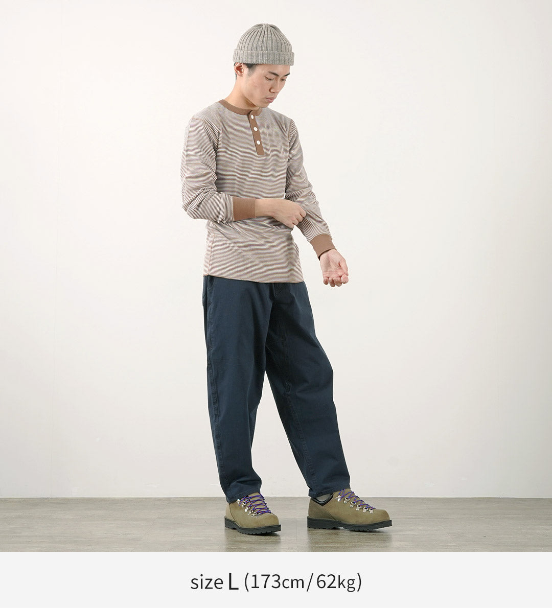 HEALTHKNIT(ヘルスニット) ベーシックワッフル ヘンリーネック ロングスリーブ