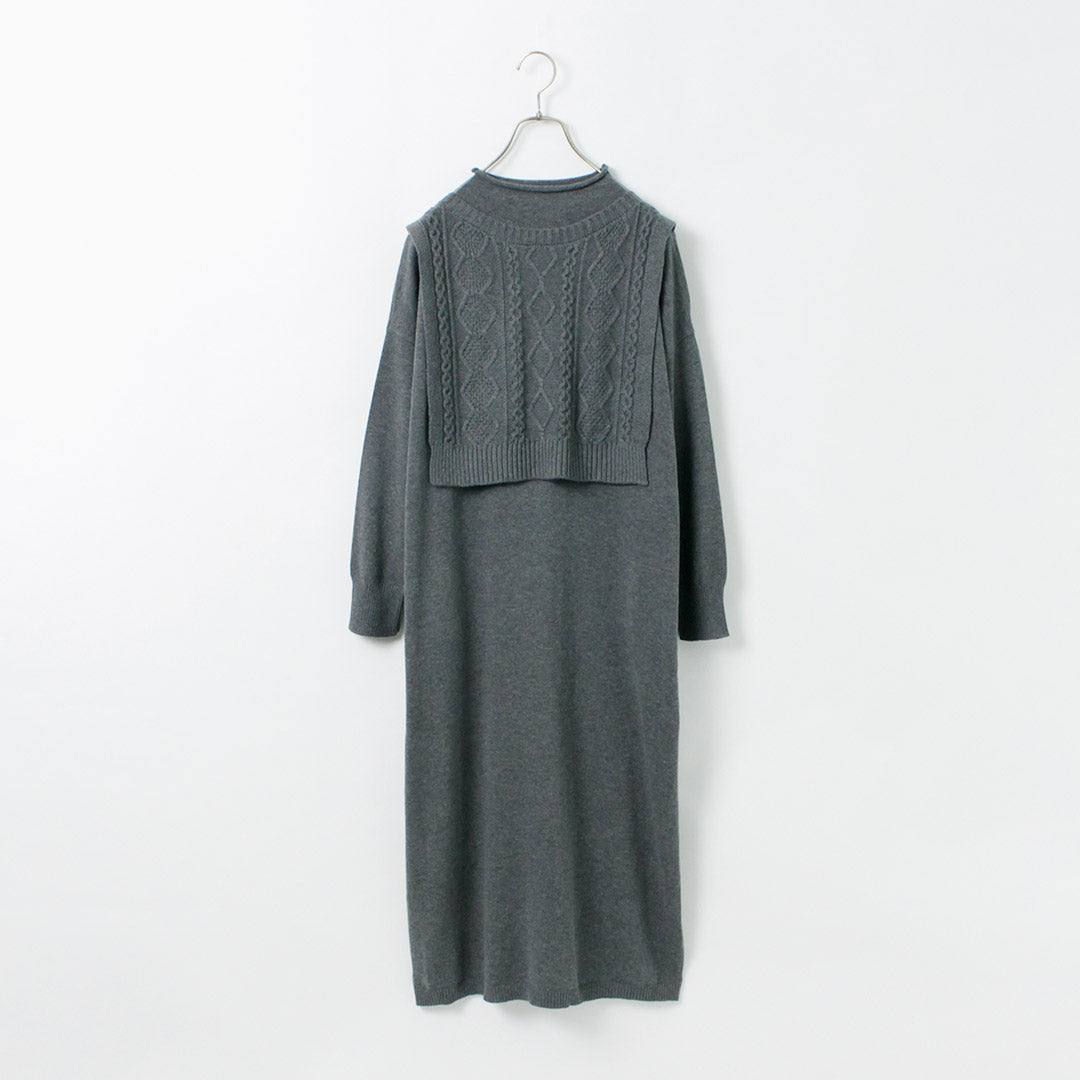 【50%OFF】MAO MADE(マオメイド) カラー別注 やわらかコットン レイヤード風 モックネック ワンピース