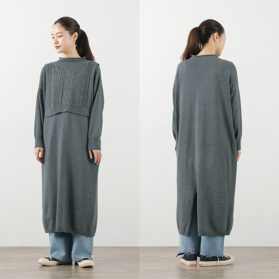 【50%OFF】MAO MADE(マオメイド) カラー別注 やわらかコットン レイヤード風 モックネック ワンピース
