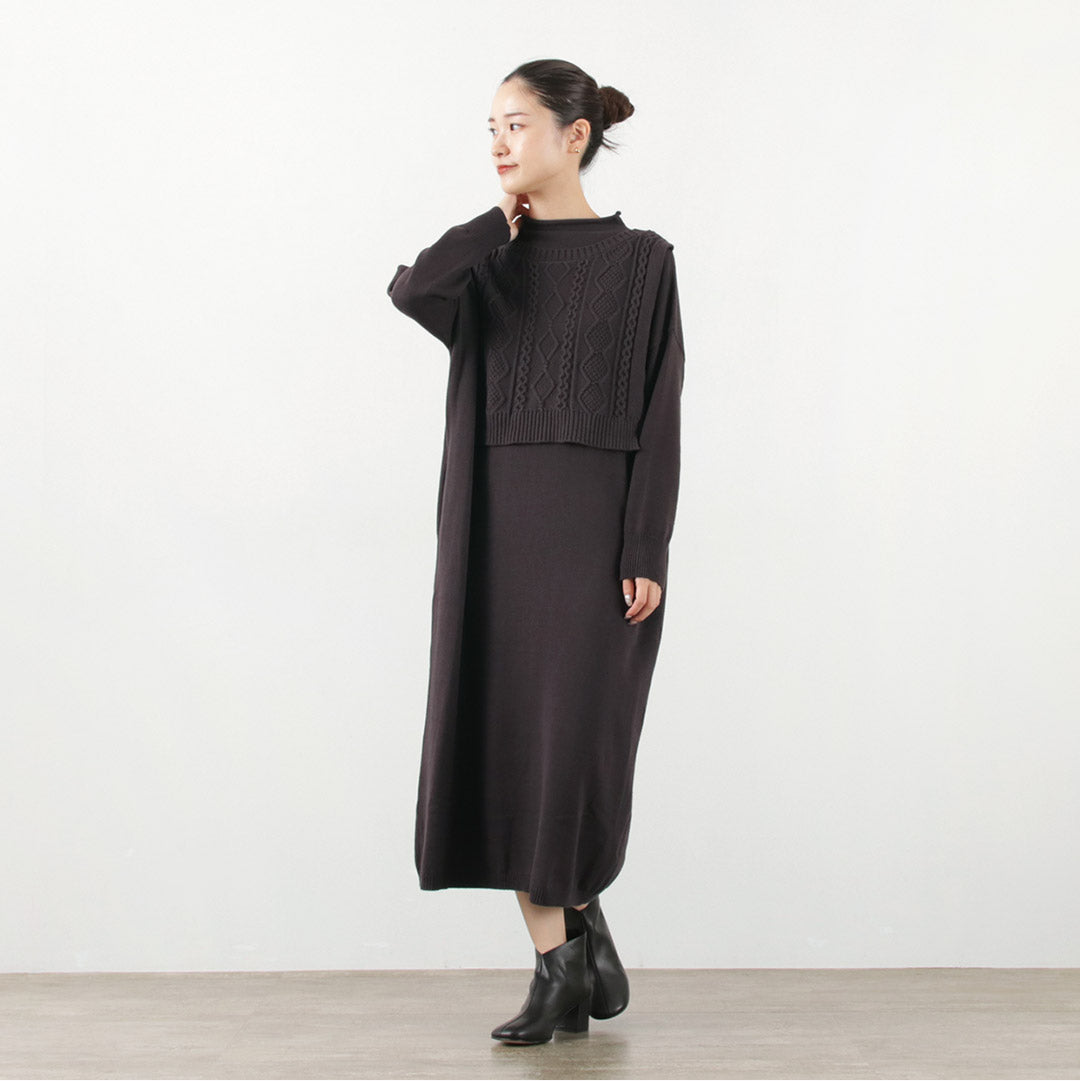 【50%OFF】MAO MADE(マオメイド) カラー別注 やわらかコットン レイヤード風 モックネック ワンピース