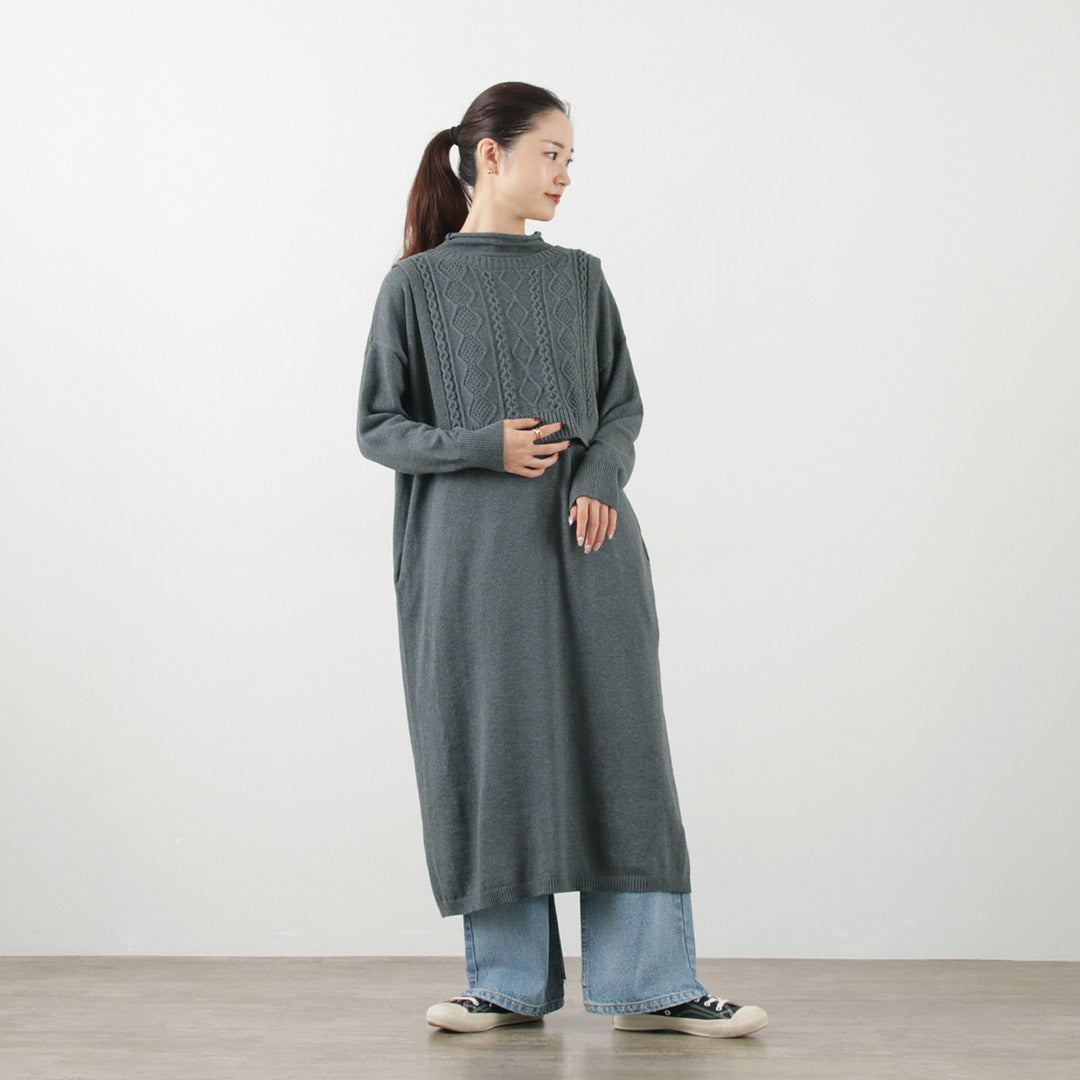 【50%OFF】MAO MADE(マオメイド) カラー別注 やわらかコットン レイヤード風 モックネック ワンピース