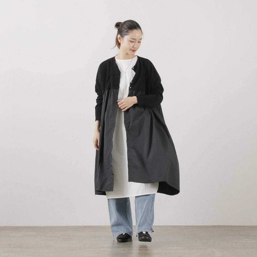 【30%OFF】MAO MADE(マオメイド) カラー別注 異素材切り替え ワイド2WAY カーディガン