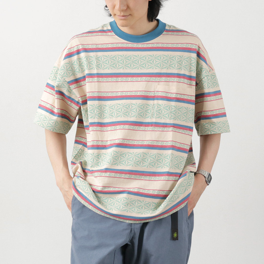 GOHEMP(ゴーヘンプ) ワイド スリット Tシャツ ヘンプ リーフジャガード