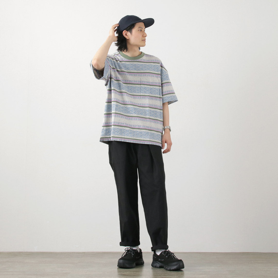 GOHEMP(ゴーヘンプ) ワイド スリット Tシャツ ヘンプ リーフジャガード