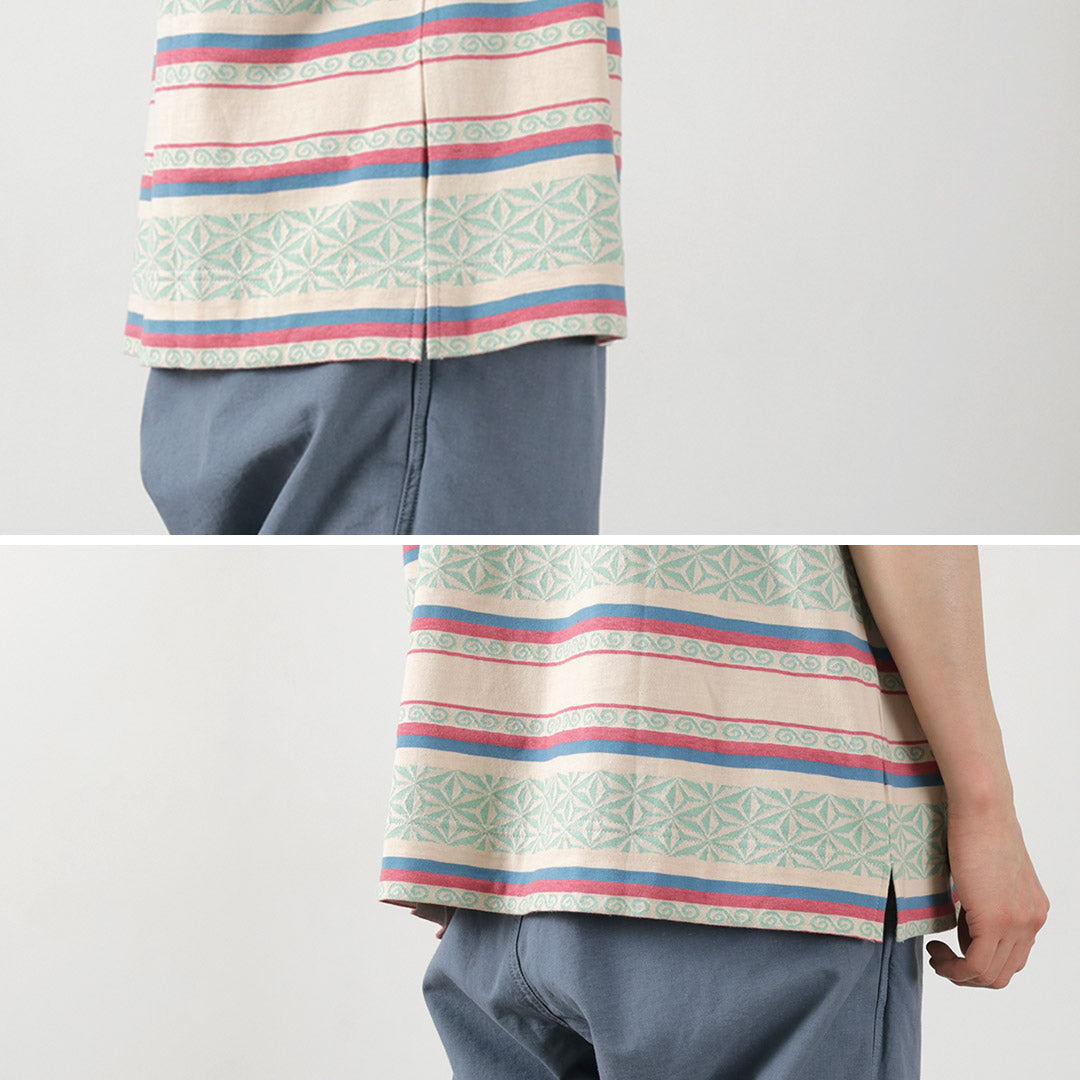 GOHEMP(ゴーヘンプ) ワイド スリット Tシャツ ヘンプ リーフジャガード