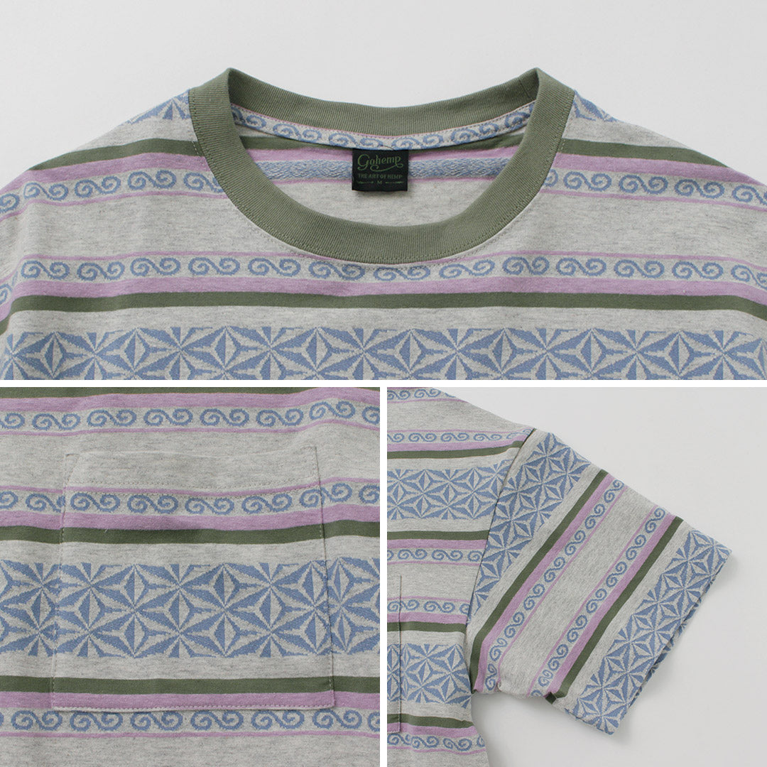 GOHEMP(ゴーヘンプ) ワイド スリット Tシャツ ヘンプ リーフジャガード