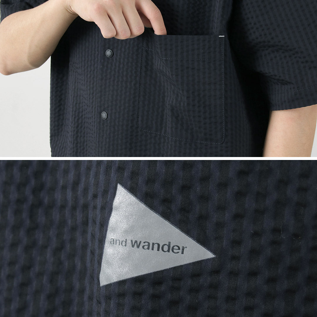 【30%OFF】AND WANDER(アンドワンダー) ドライソフト シアサッカー ショートスリーブシャツ