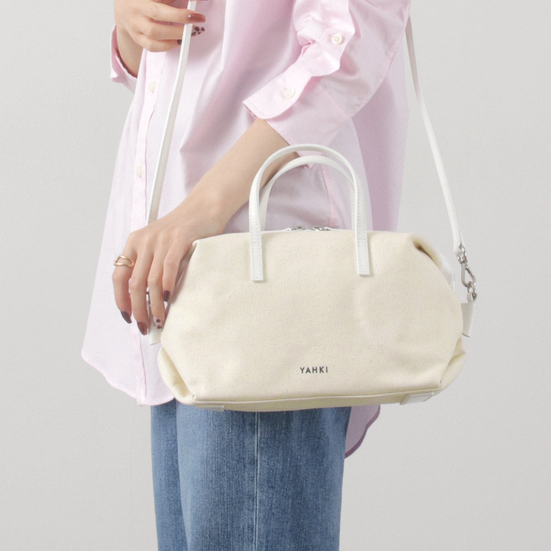 【30%OFF】YAHKI(ヤーキ) レザーパイピング キャンバス ボストンバッグ