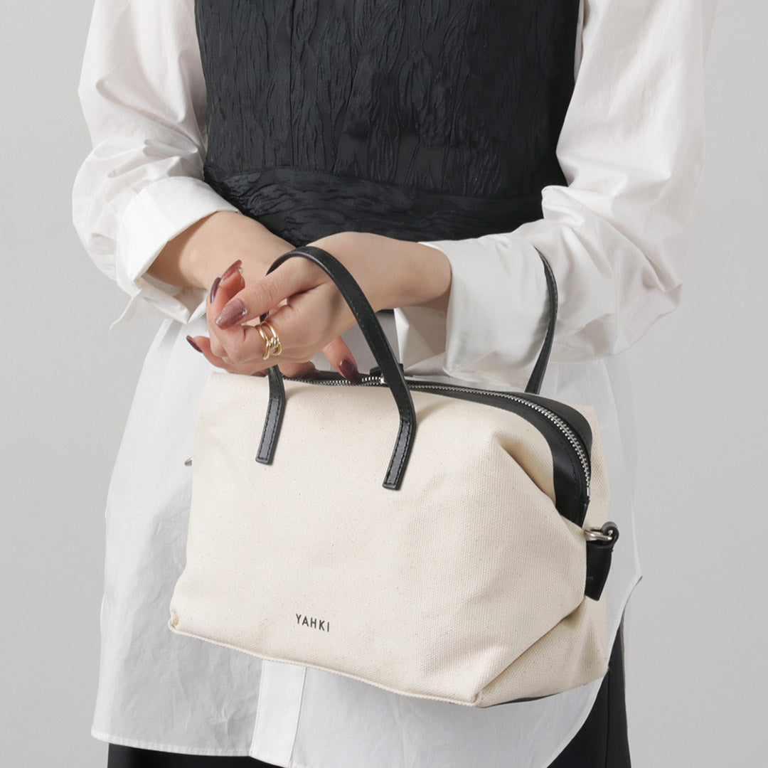 【30%OFF】YAHKI(ヤーキ) レザーパイピング キャンバス ボストンバッグ