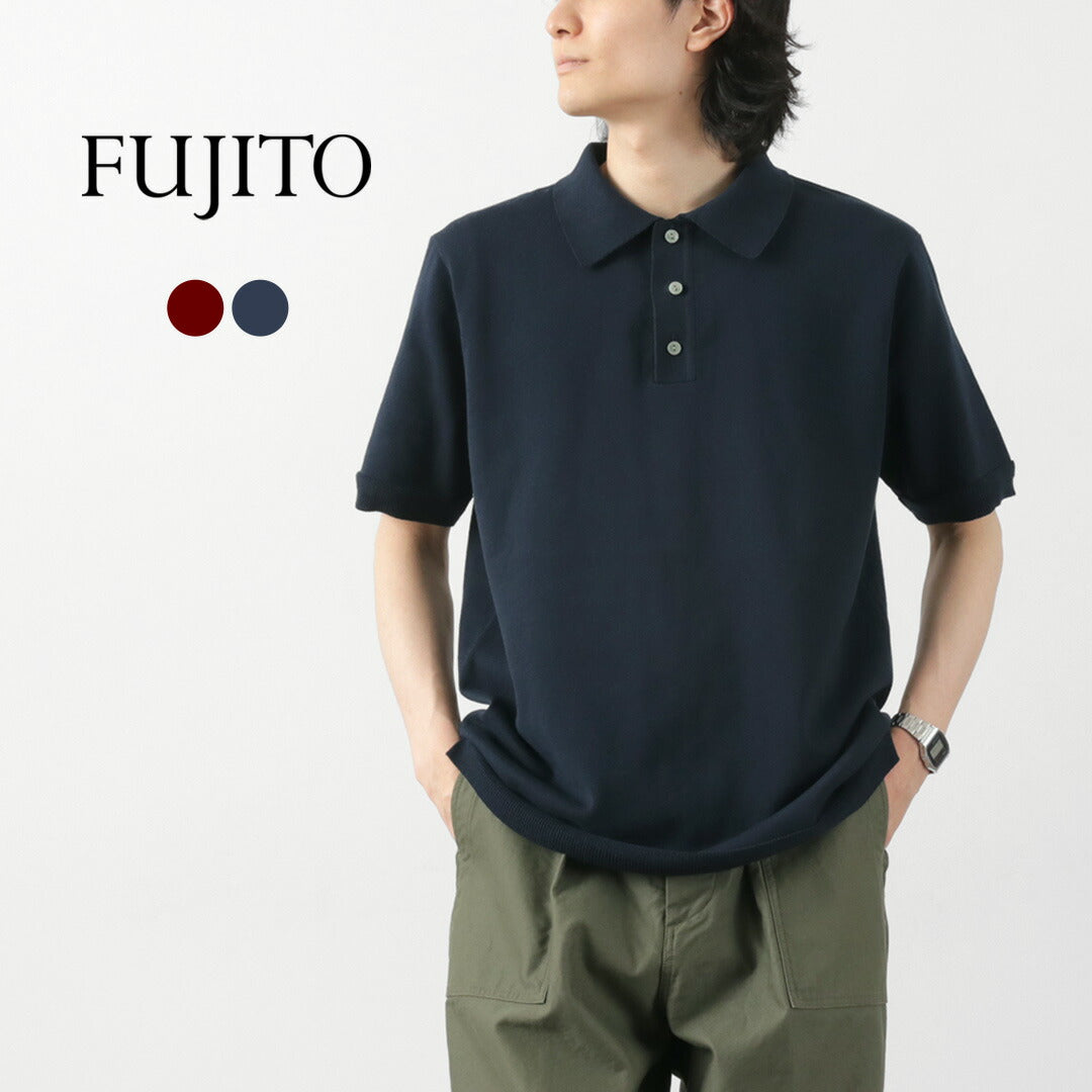 FUJITO(フジト) ニットポロ イージー ソリッドカラー
