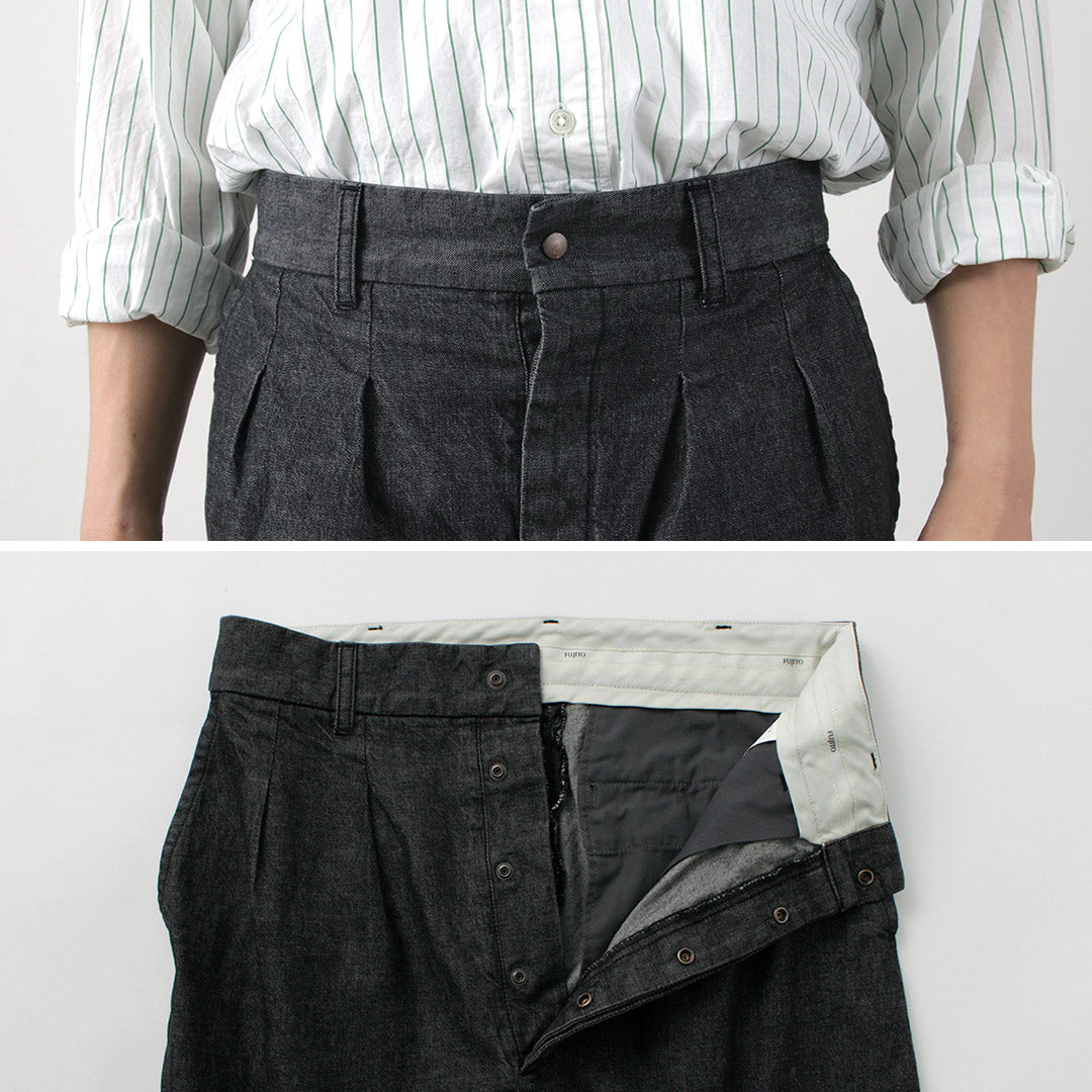 【50%OFF】FUJITO(フジト) 2タック トラウザー ライトオンスデニム