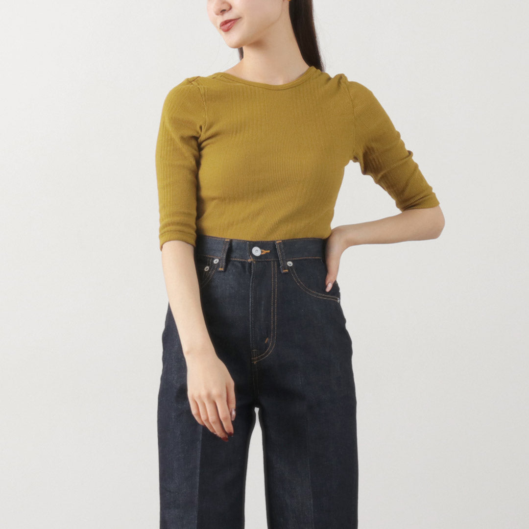 【30%OFF】FILMELANGE(フィルメランジェ) ネレア 針抜きリブ 5分袖カットソー