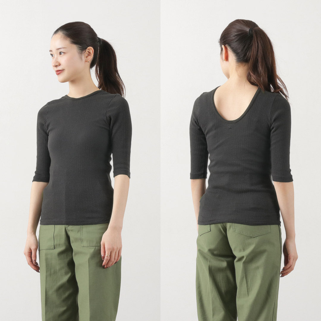 【30%OFF】FILMELANGE(フィルメランジェ) ネレア 針抜きリブ 5分袖カットソー