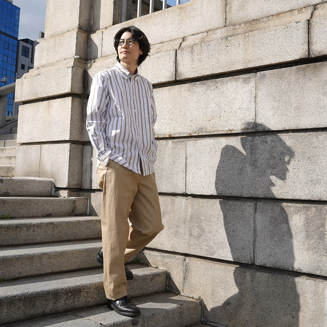 ROCOCO(ロココ) ランダムストライプ ボタンダウンシャツ クラシックフィット