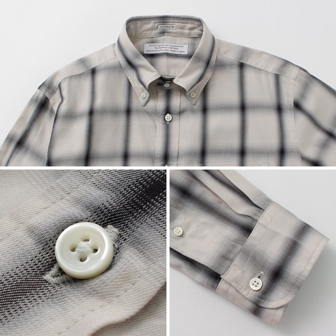 【20%OFF】ROCOCO(ロココ) オンブレチェック ボタンダウンシャツ クラシックフィット