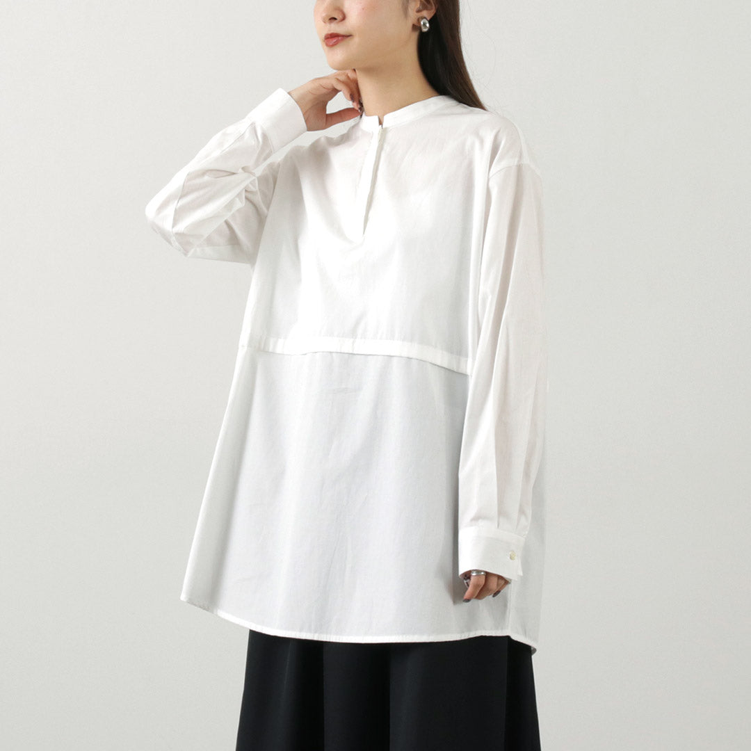 【30%OFF】mizuiro ind(ミズイロインド) スタンドカラー サイドリボン シャツ