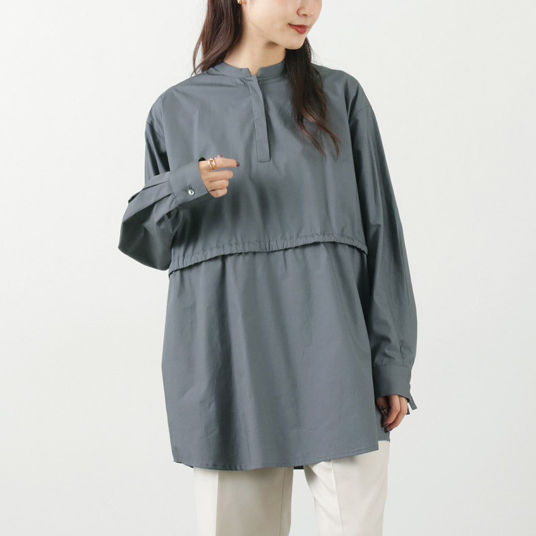 【30%OFF】mizuiro ind(ミズイロインド) スタンドカラー サイドリボン シャツ