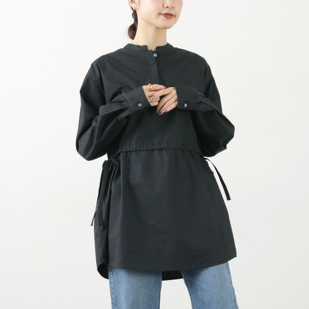 【30%OFF】mizuiro ind(ミズイロインド) スタンドカラー サイドリボン シャツ