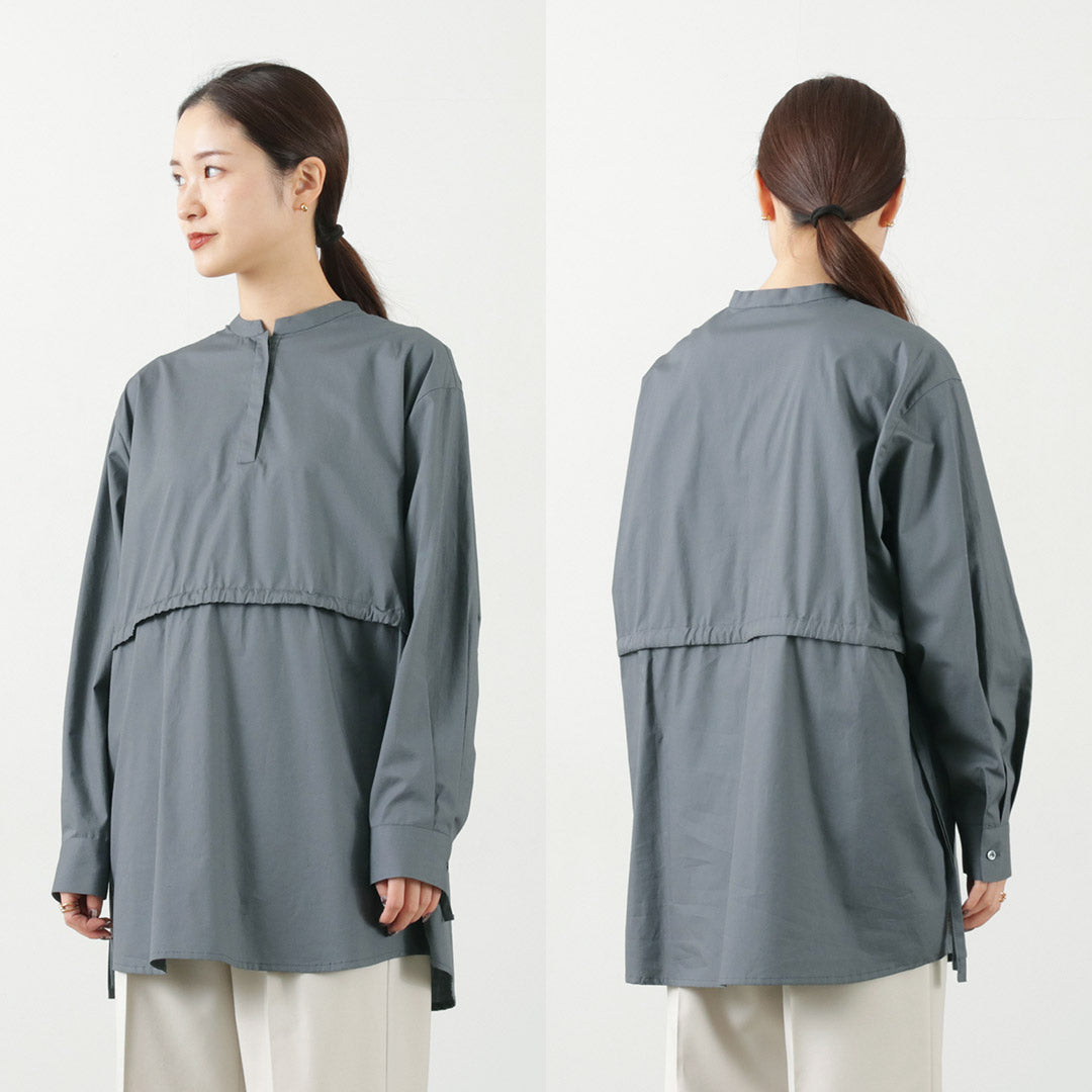 【30%OFF】mizuiro ind(ミズイロインド) スタンドカラー サイドリボン シャツ