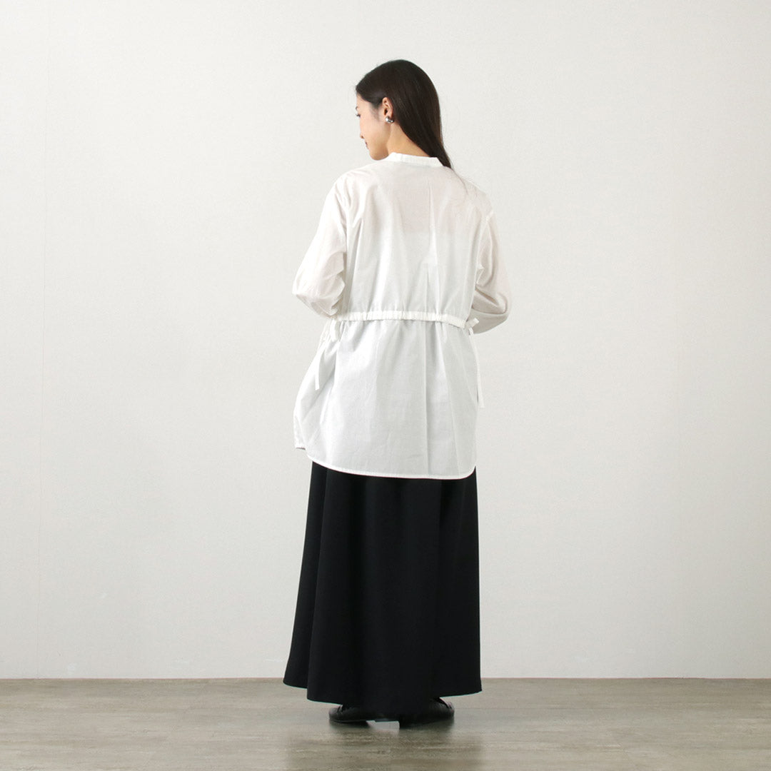 【30%OFF】mizuiro ind(ミズイロインド) スタンドカラー サイドリボン シャツ