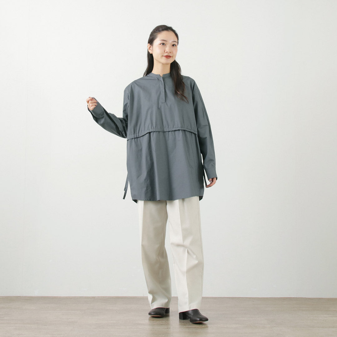 【30%OFF】mizuiro ind(ミズイロインド) スタンドカラー サイドリボン シャツ