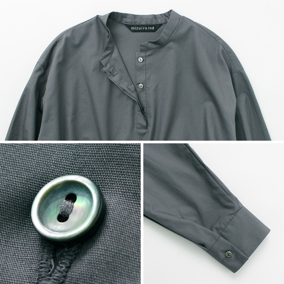 【30%OFF】mizuiro ind(ミズイロインド) スタンドカラー サイドリボン シャツ