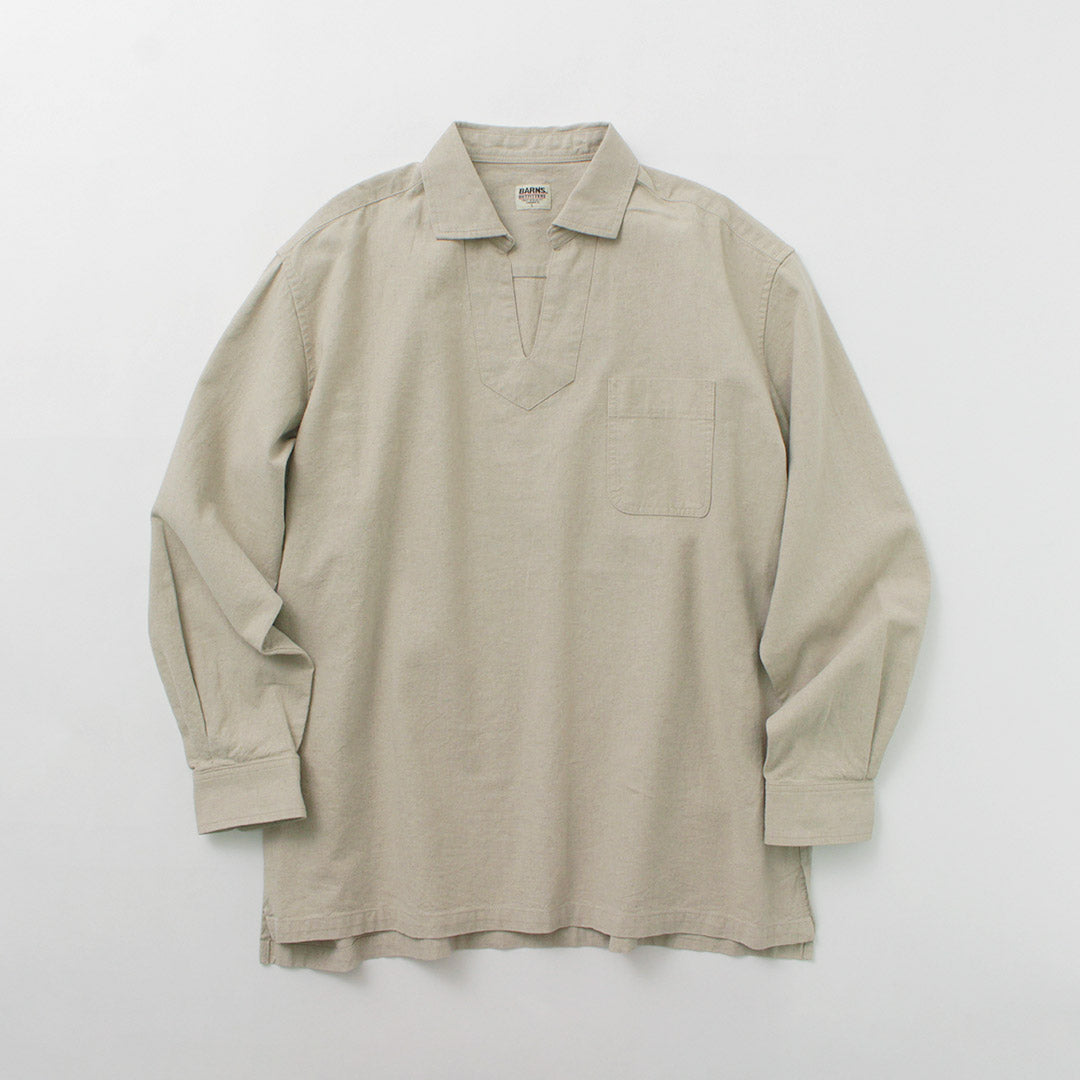 【30%OFF】BARNS(バーンズ) コットンリネン スキッパー ボタンワークスコンチョ シャツ