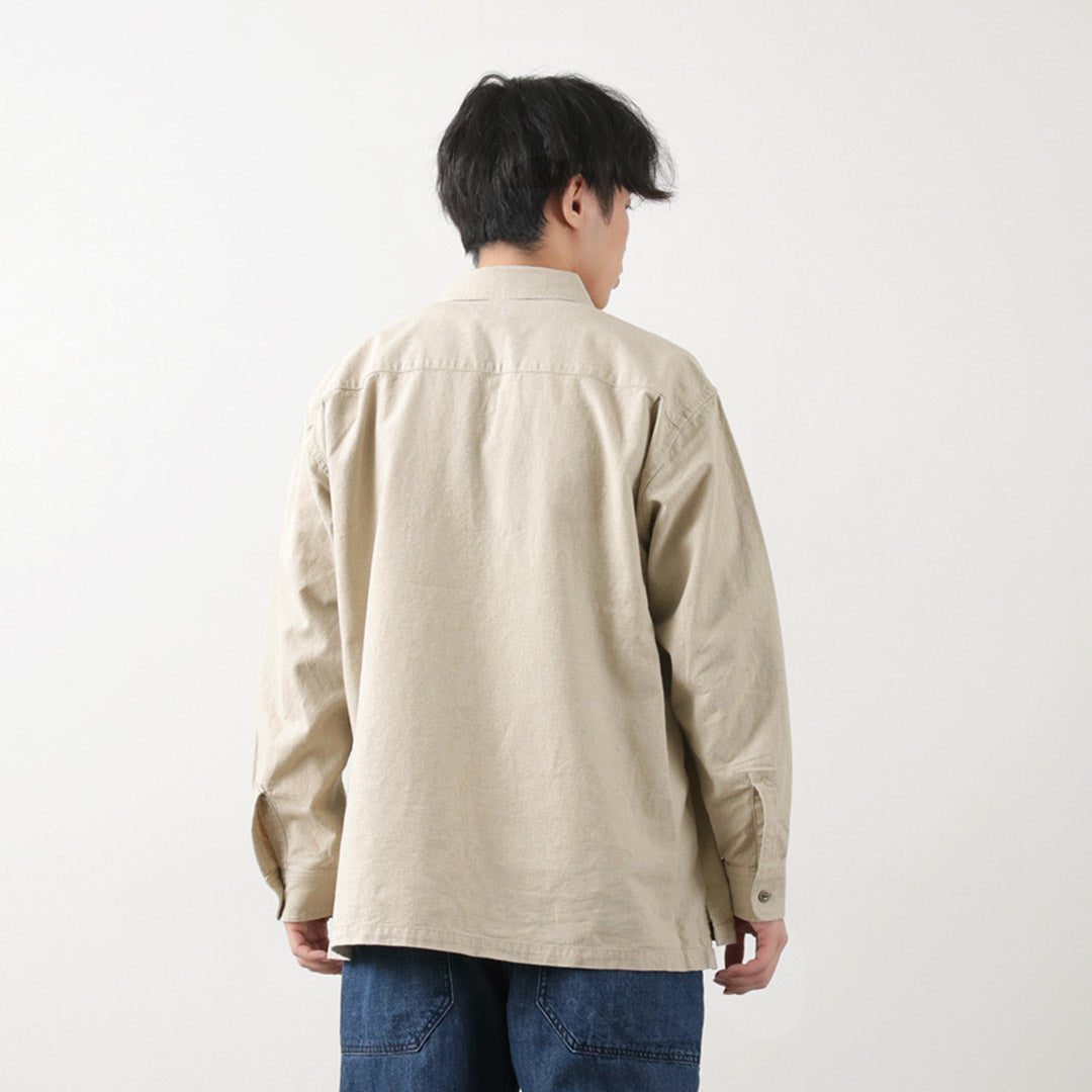 【30%OFF】BARNS(バーンズ) コットンリネン スキッパー ボタンワークスコンチョ シャツ