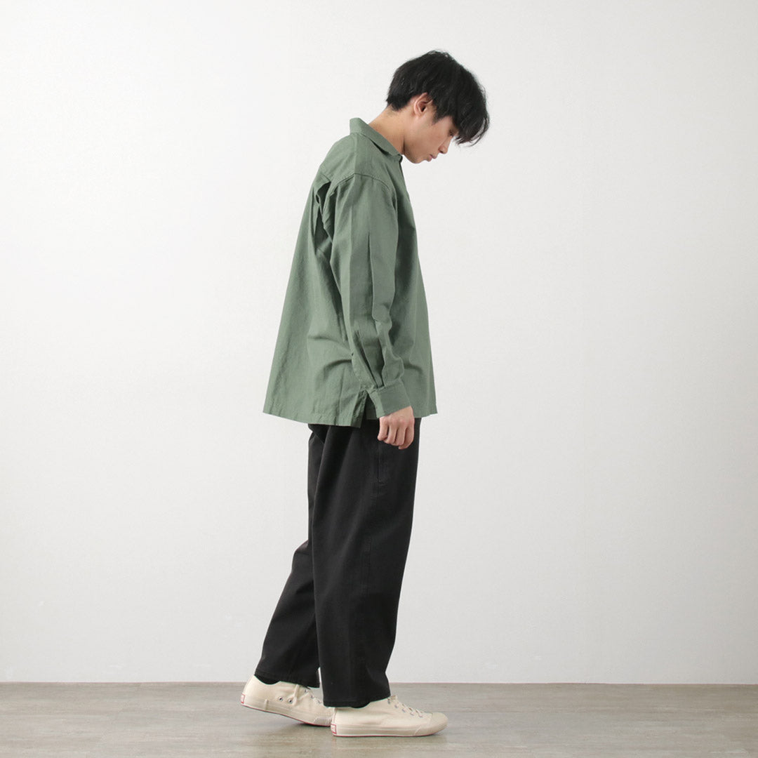 【30%OFF】BARNS(バーンズ) コットンリネン スキッパー ボタンワークスコンチョ シャツ