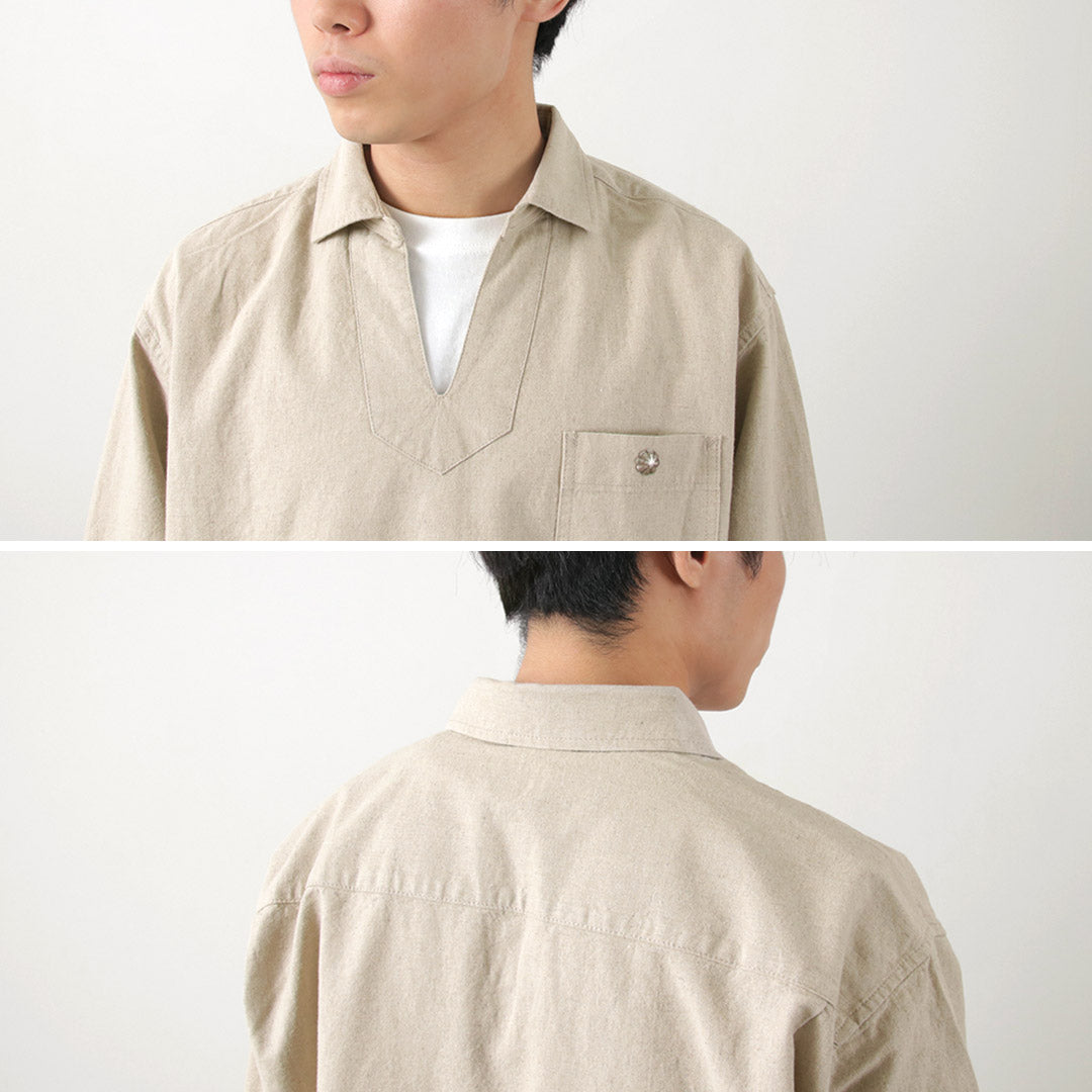 【30%OFF】BARNS(バーンズ) コットンリネン スキッパー ボタンワークスコンチョ シャツ