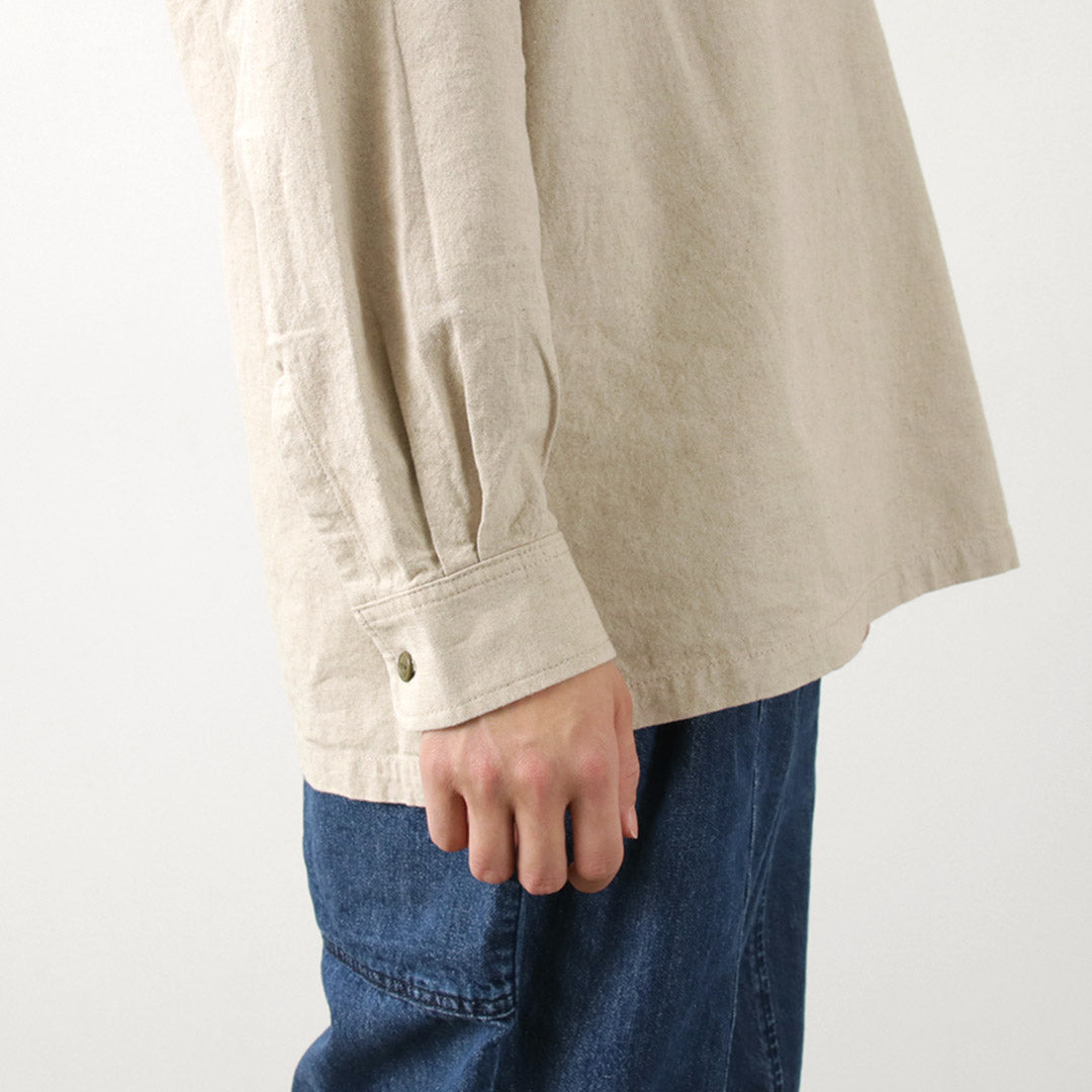 【30%OFF】BARNS(バーンズ) コットンリネン スキッパー ボタンワークスコンチョ シャツ