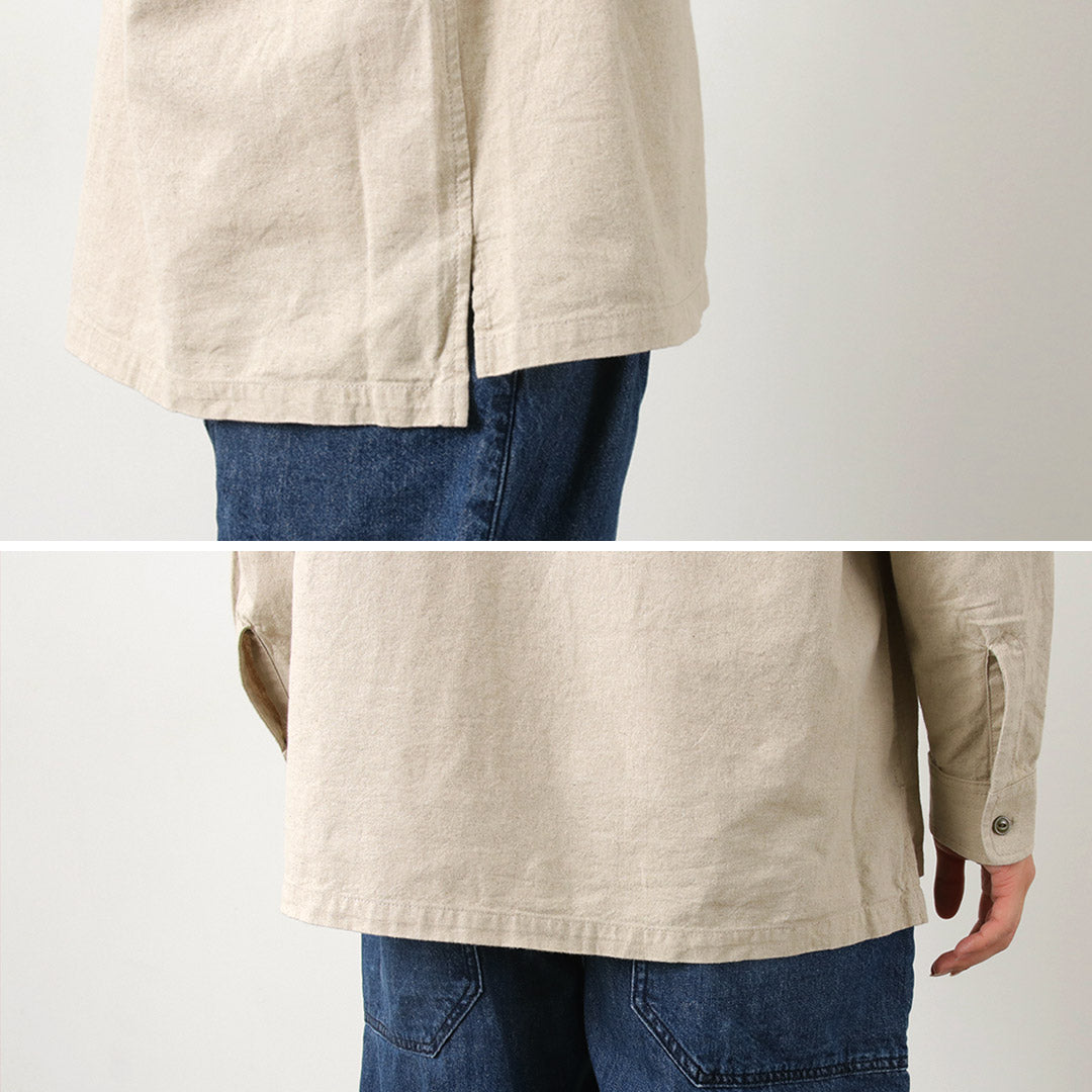 【30%OFF】BARNS(バーンズ) コットンリネン スキッパー ボタンワークスコンチョ シャツ