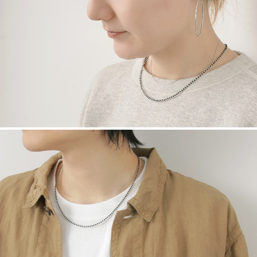 CHALISA T..(チャリッサ・ティー) ブラックオニキスビーズ シルバーボールチェーンネックレス シルバー925