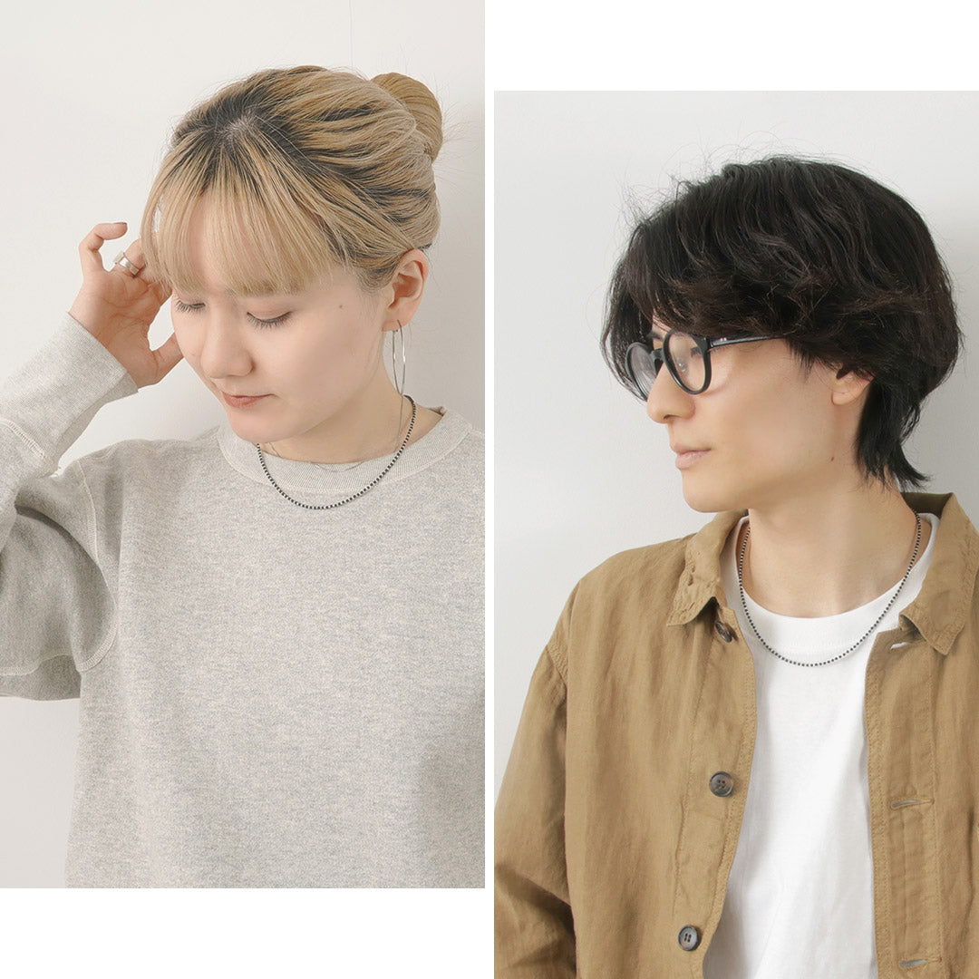 CHALISA T..(チャリッサ・ティー) ブラックオニキスビーズ シルバーボールチェーンネックレス シルバー925