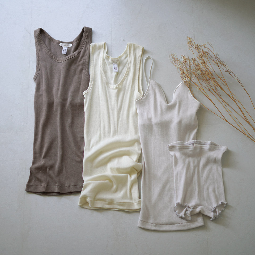 SOUPLE LUZ(スープレルース) コットンカシミア リブクルータンクトップ
