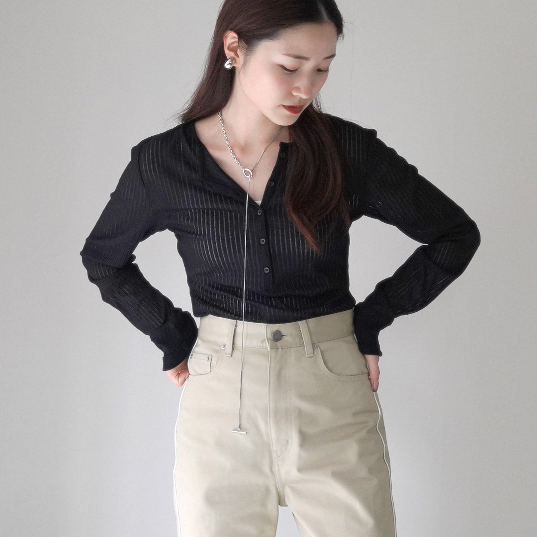 ETRE TOKYO(エトレトウキョウ) シアーストライプヘンリーネックトップス