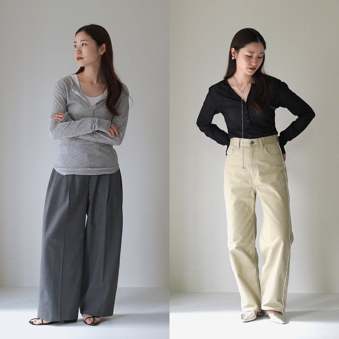 ETRE TOKYO(エトレトウキョウ) シアーストライプヘンリーネックトップス