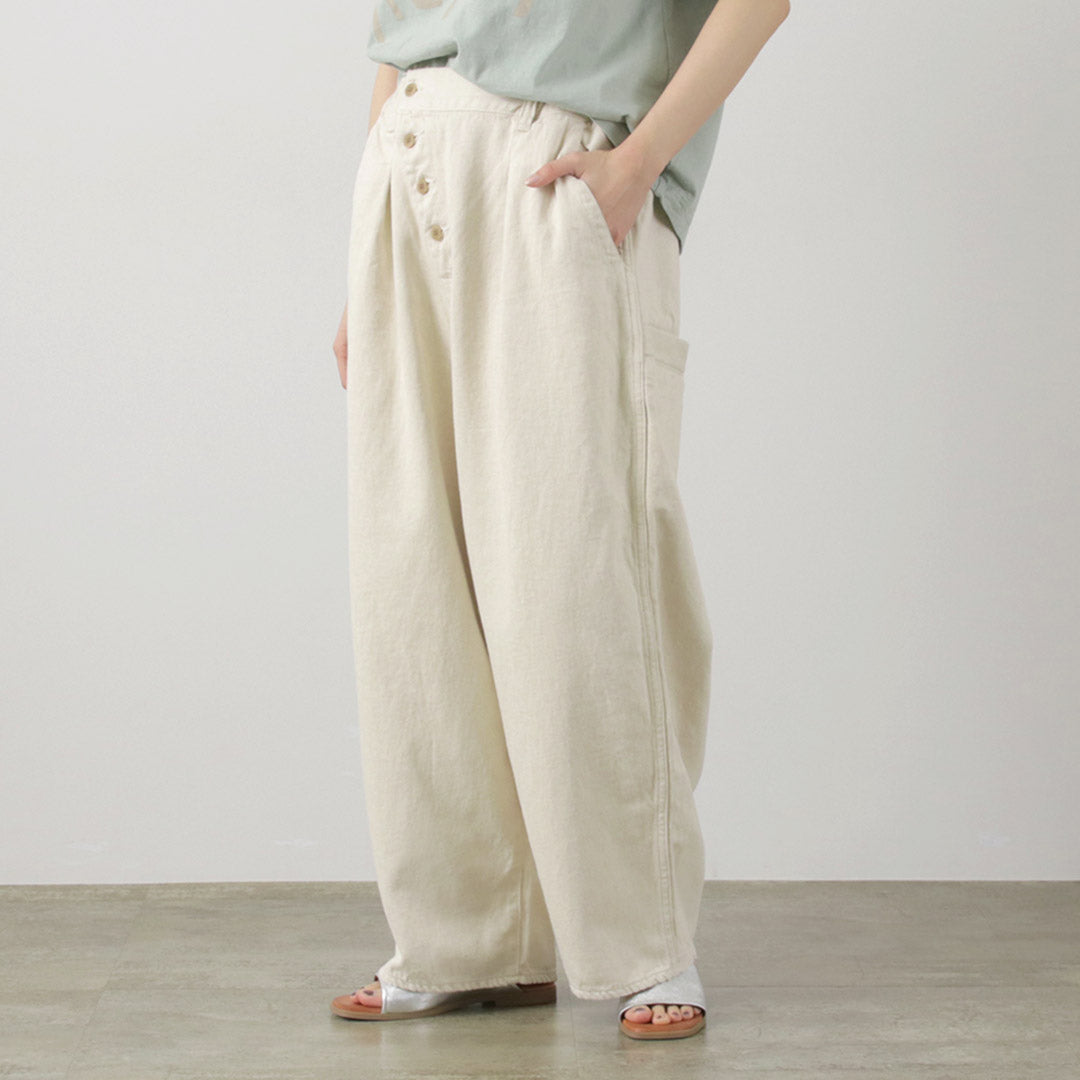 TUMUGU(ツムグ) 9.5oz コットンリネン デニム ワイドテーパード パンツ