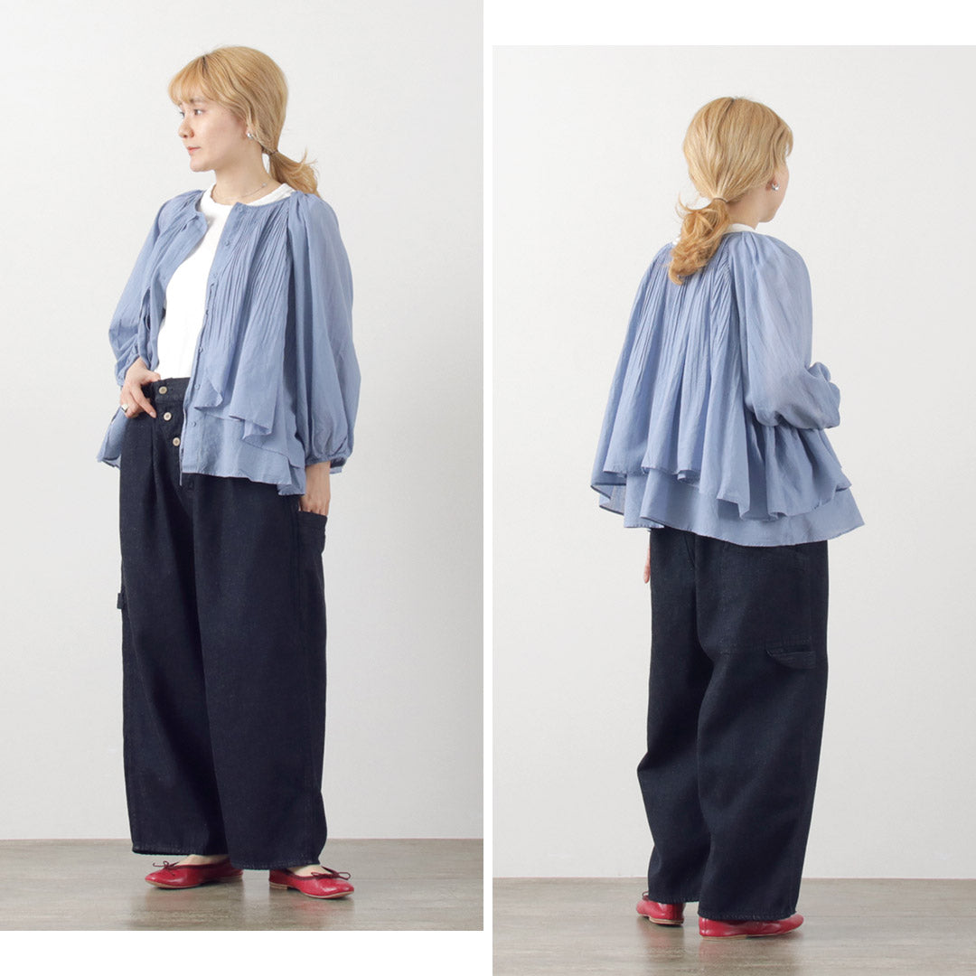TUMUGU(ツムグ) 9.5oz コットンリネン デニム ワイドテーパード パンツ