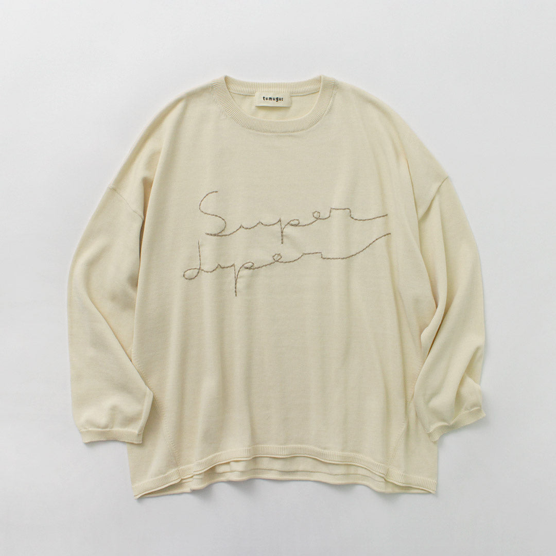 【30%OFF】TUMUGU(ツムグ) ランダムリブニット ロゴ刺繍プルオーバー