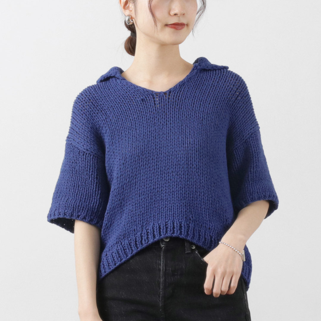 YENN(イェン) ハンドニット ポロカラー プルオーバー